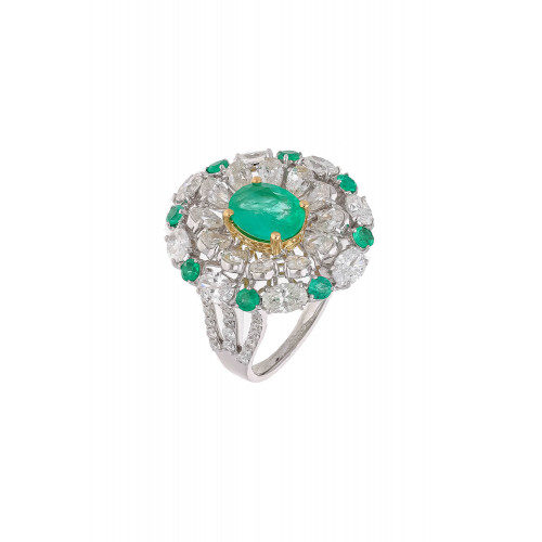 Natural Zambian Emerald Ring with Diamond and 18k Gold