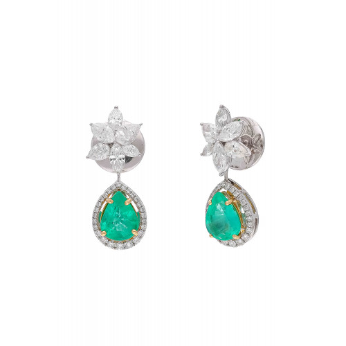 Natural Zambian Emerald Earring with Diamond and 18k Gold