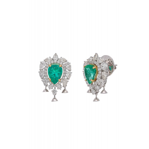 Natural Zambian Emerald Earring with Diamond and 18k Gold