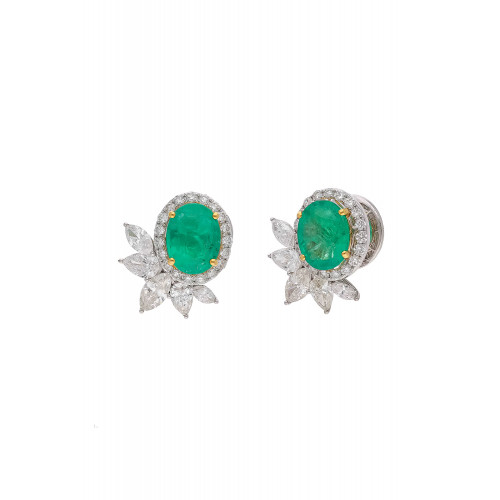 Natural Zambian Emerald Earring with Diamond and 18k Gold