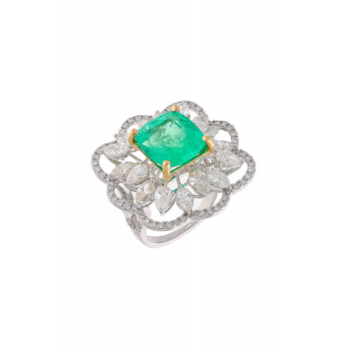 Natural Columbian Emerald Ring with Diamond in 18k Gold