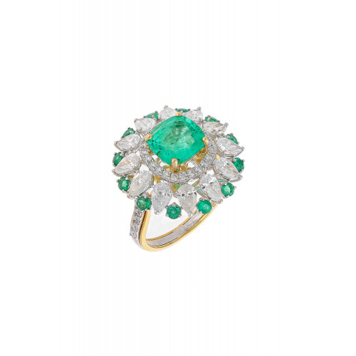 Natural Zambian Emerald Ring with Diamond and 18k Gold