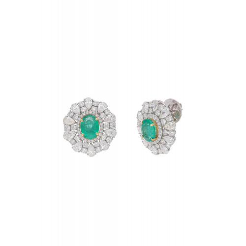 Natural Zambian Emerald Earring with Diamond and 18k Gold