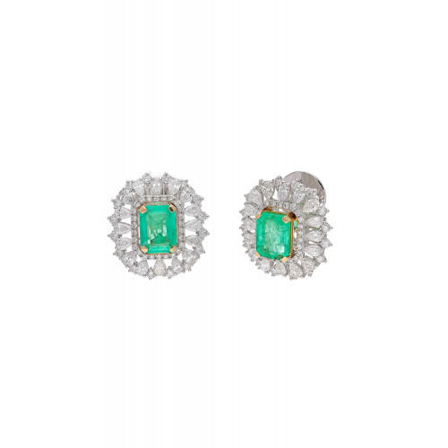 Natural Columbian Emerald Earring with Diamond in 18k Gold