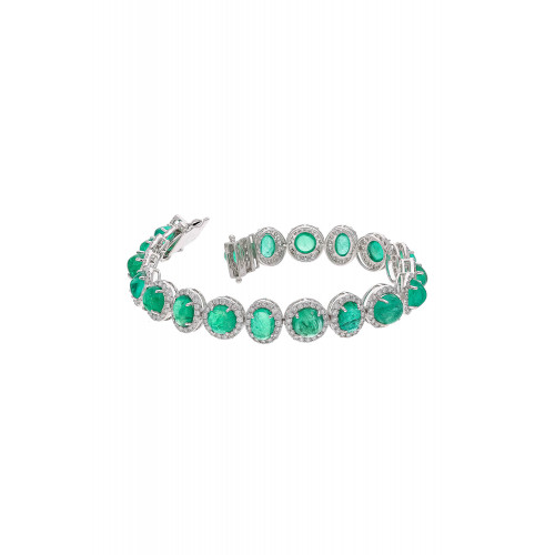 Natural Zambian Emerald cabochon Bracelet with Diamond and 18k Gold