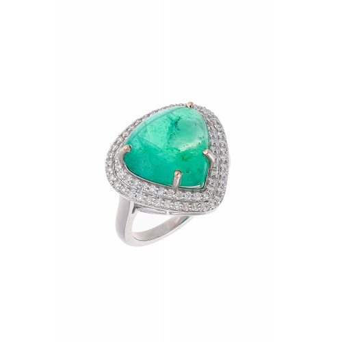 Natural Zambian Emerald Ring with Diamond and 18k Gold