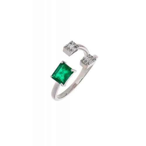 Natural Emerald Ring with Diamond in 18k Gold