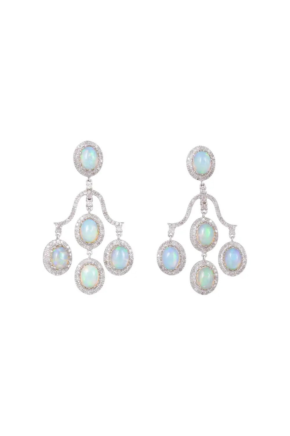 3.75 Carats Diamond and 2.52 Gms Gold and 925 Silver Diamond Opal Earrings