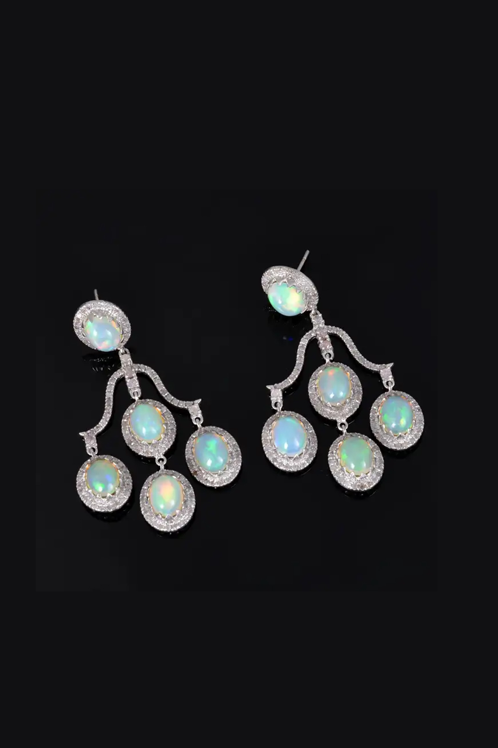3.75 Carats Diamond and 2.52 Gms Gold and 925 Silver Diamond Opal Earrings