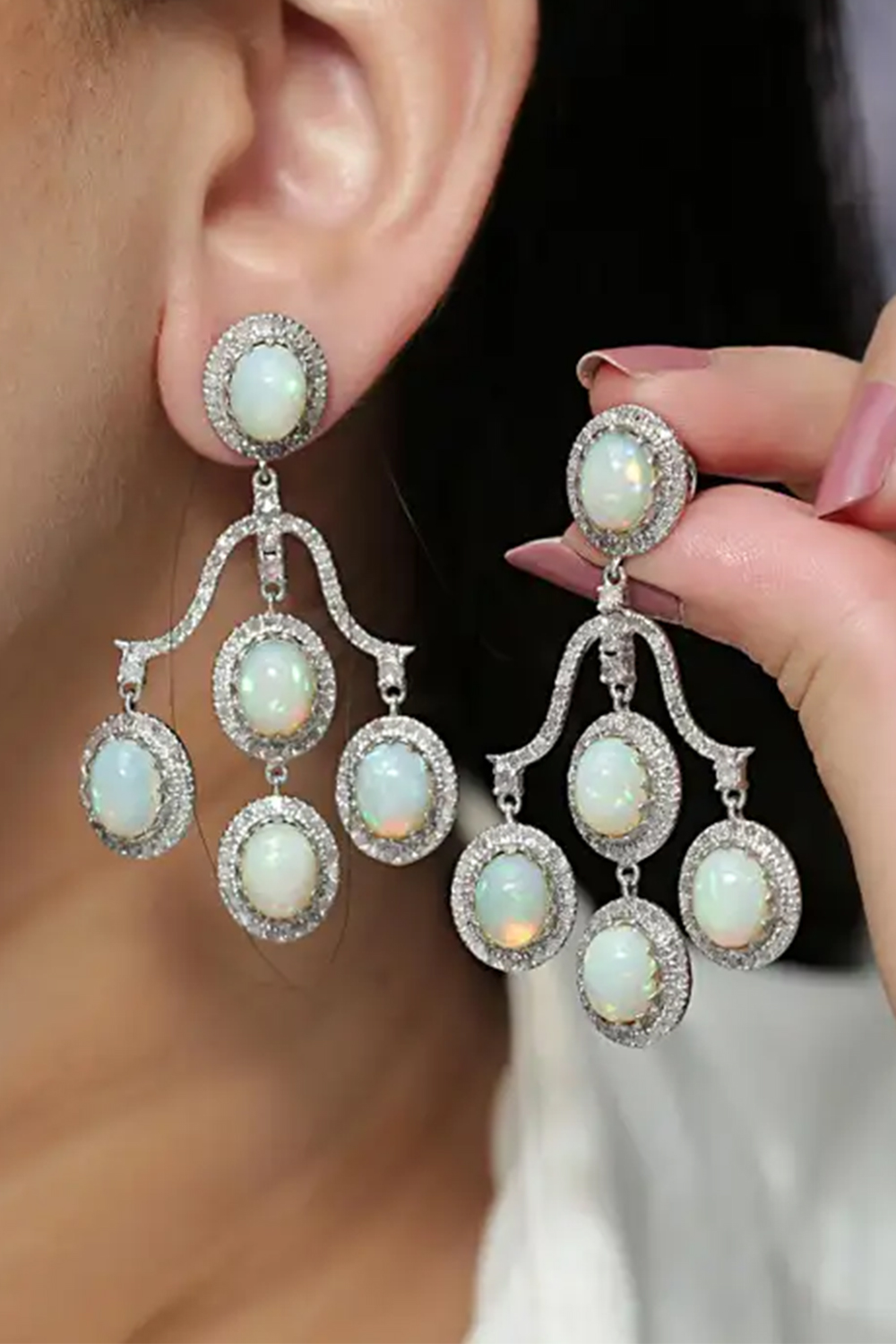 3.75 Carats Diamond and 2.52 Gms Gold and 925 Silver Diamond Opal Earrings