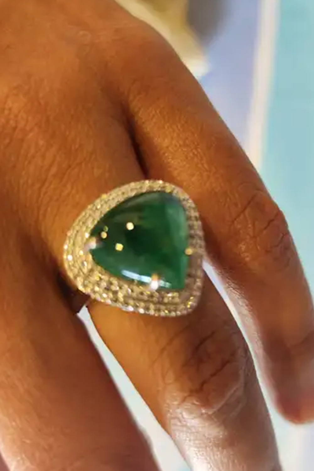 Natural Zambian Emerald Ring with Diamond and 18k Gold