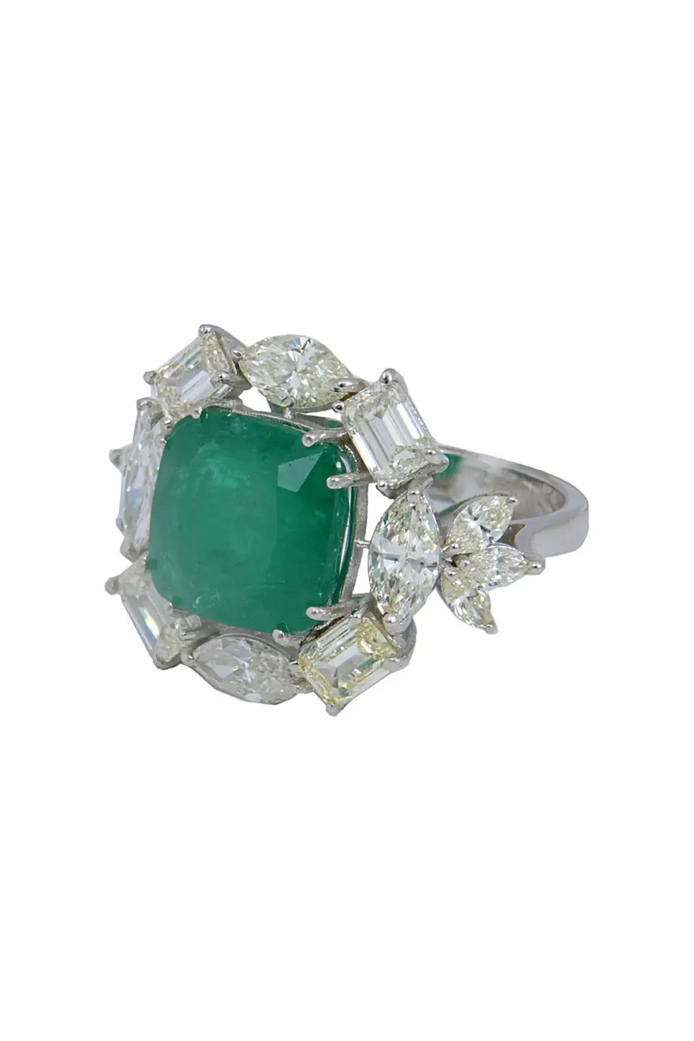 Natural Emerald Ring with 4.88 cts Diamond & 7.57 cts Emerald in 14k Gold