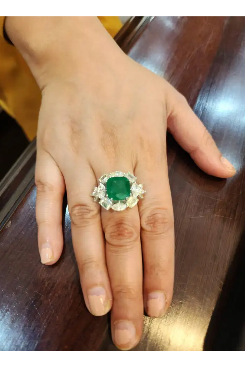 Natural Emerald Ring with 4.88 cts Diamond & 7.57 cts Emerald in 14k Gold