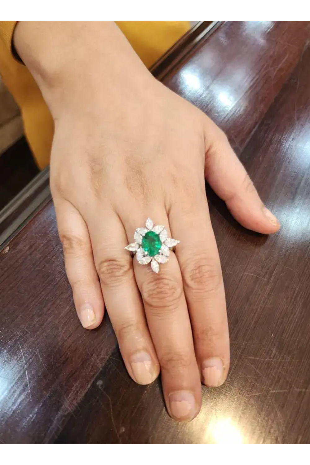 Natural Emerald Ring with 2.81 Carat Diamond & 2.91 Cts Emerald in 14k Gold