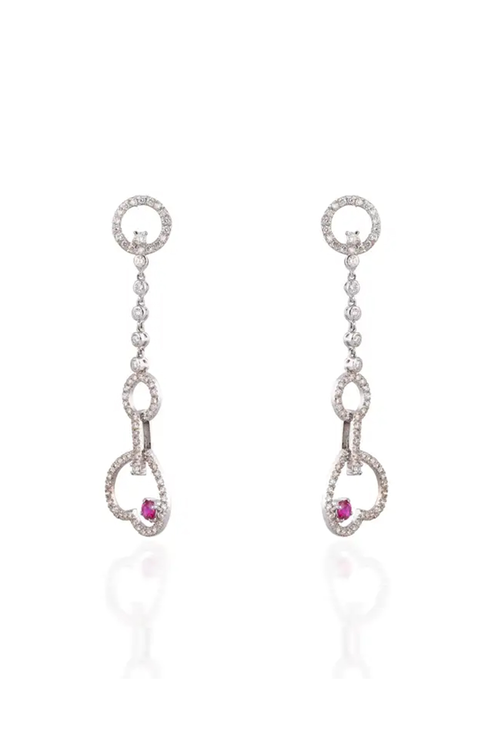 18k gold 1.52cts Diamond and 0.38cts Ruby Earring