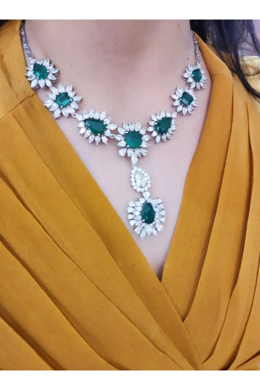 Natural emerald Necklace with 36.39 carats Diamond & 28.53 cts Emerald in 14k Gold