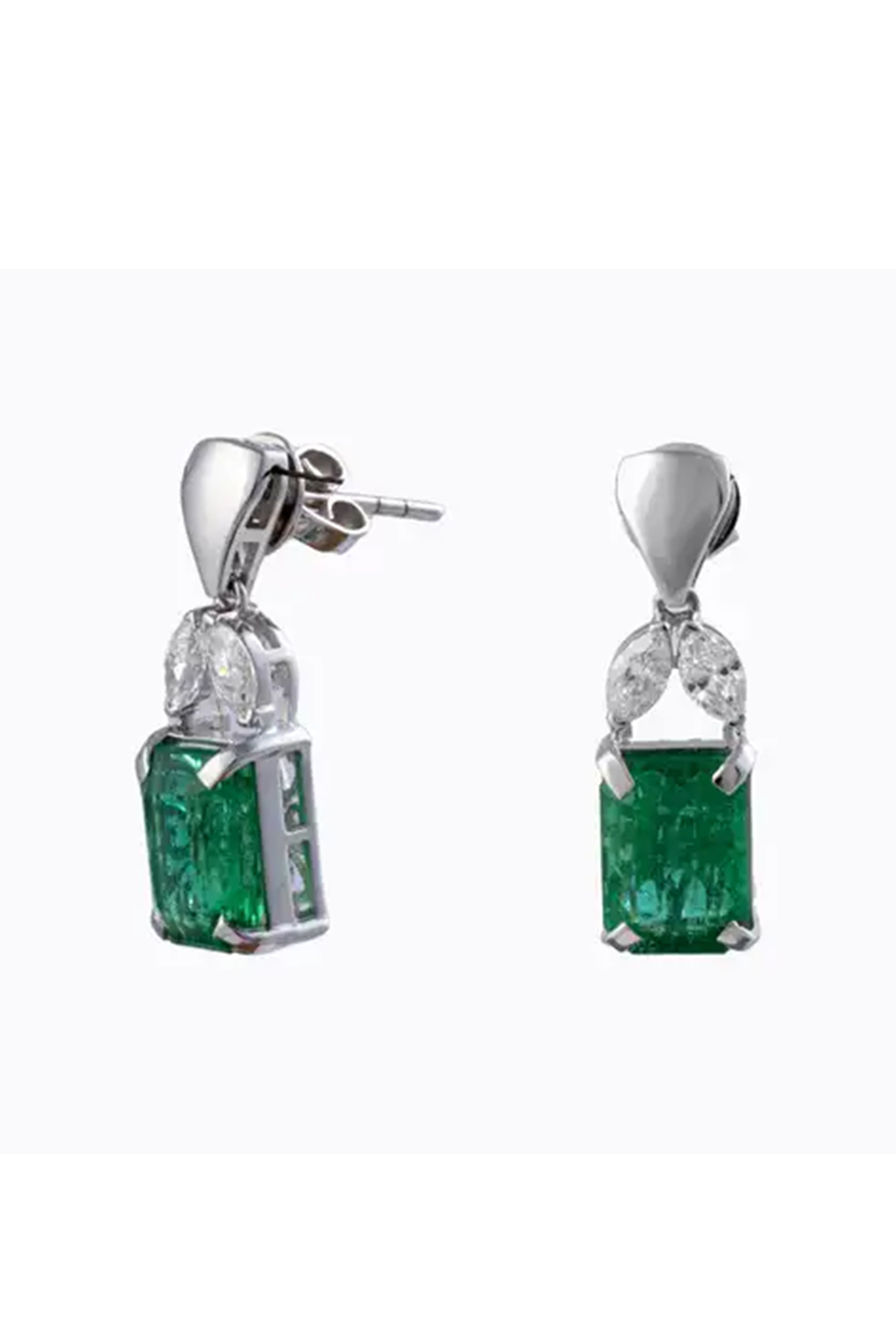 Natural Zambian emerald 5.40cts &0.64cts Diamond Earrings 14k Gold