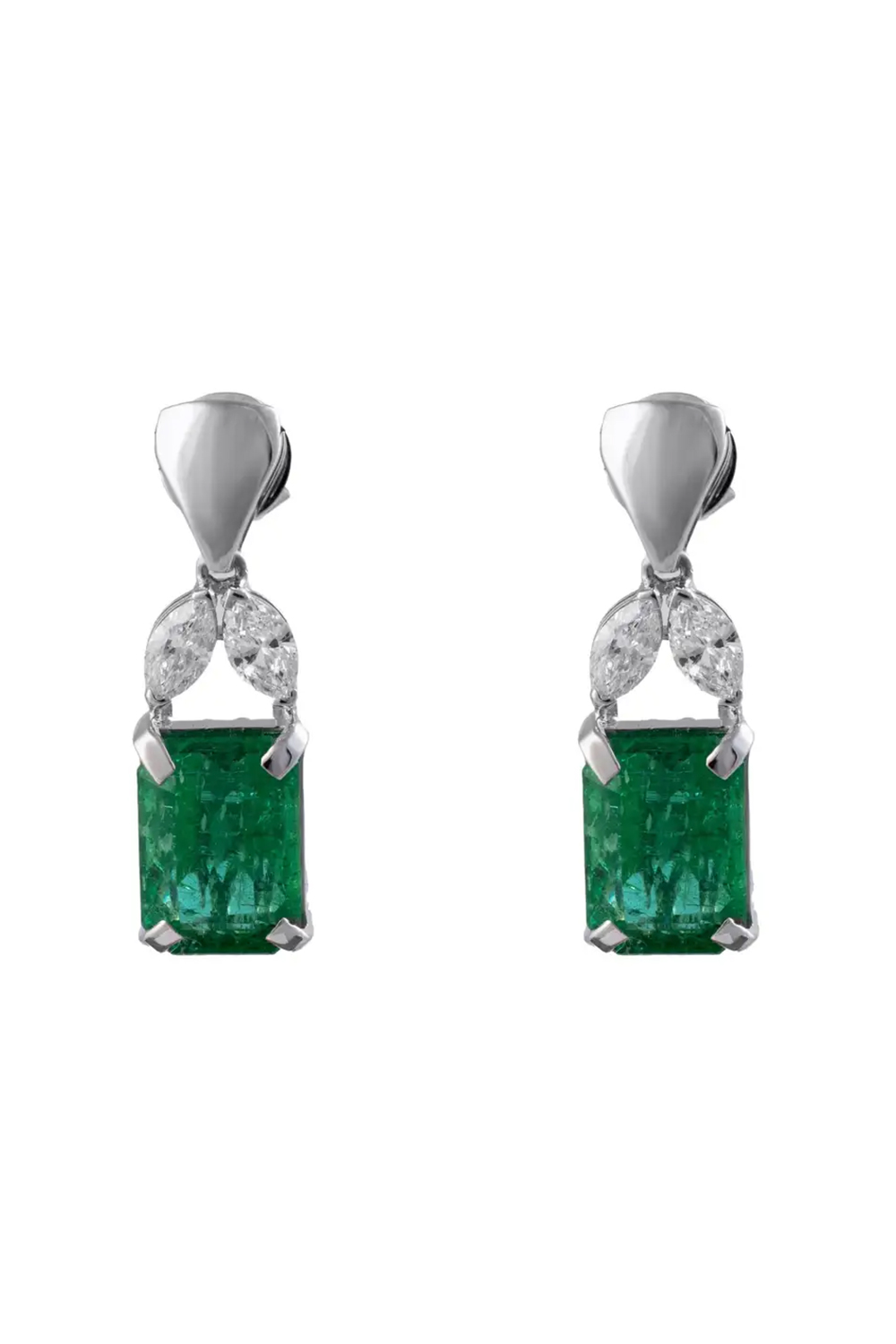 Natural Zambian emerald 5.40cts &0.64cts Diamond Earrings 14k Gold