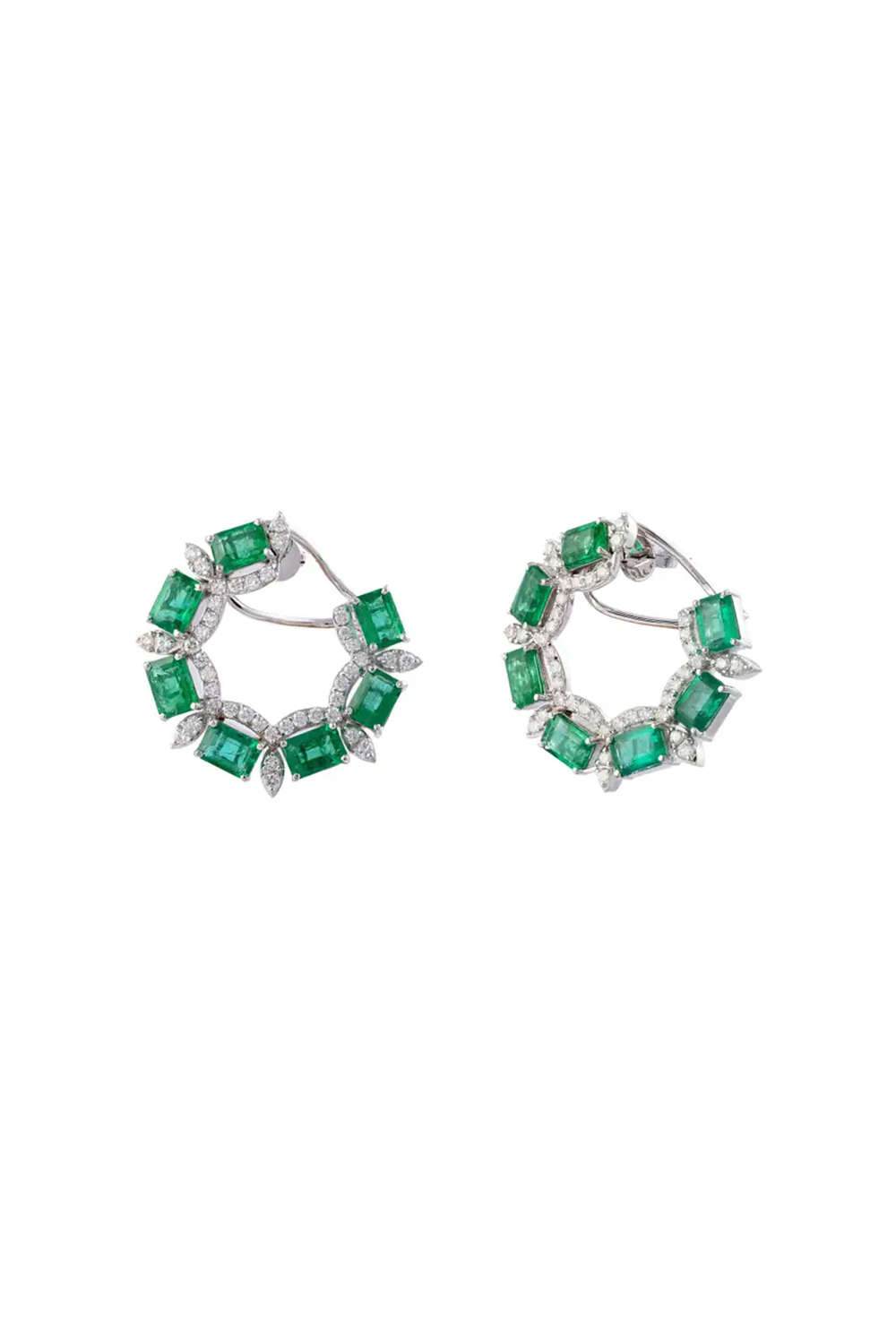 Natural Zambian Emerald 13.04cts &2.25cts Diamond Earring in 14k Gold