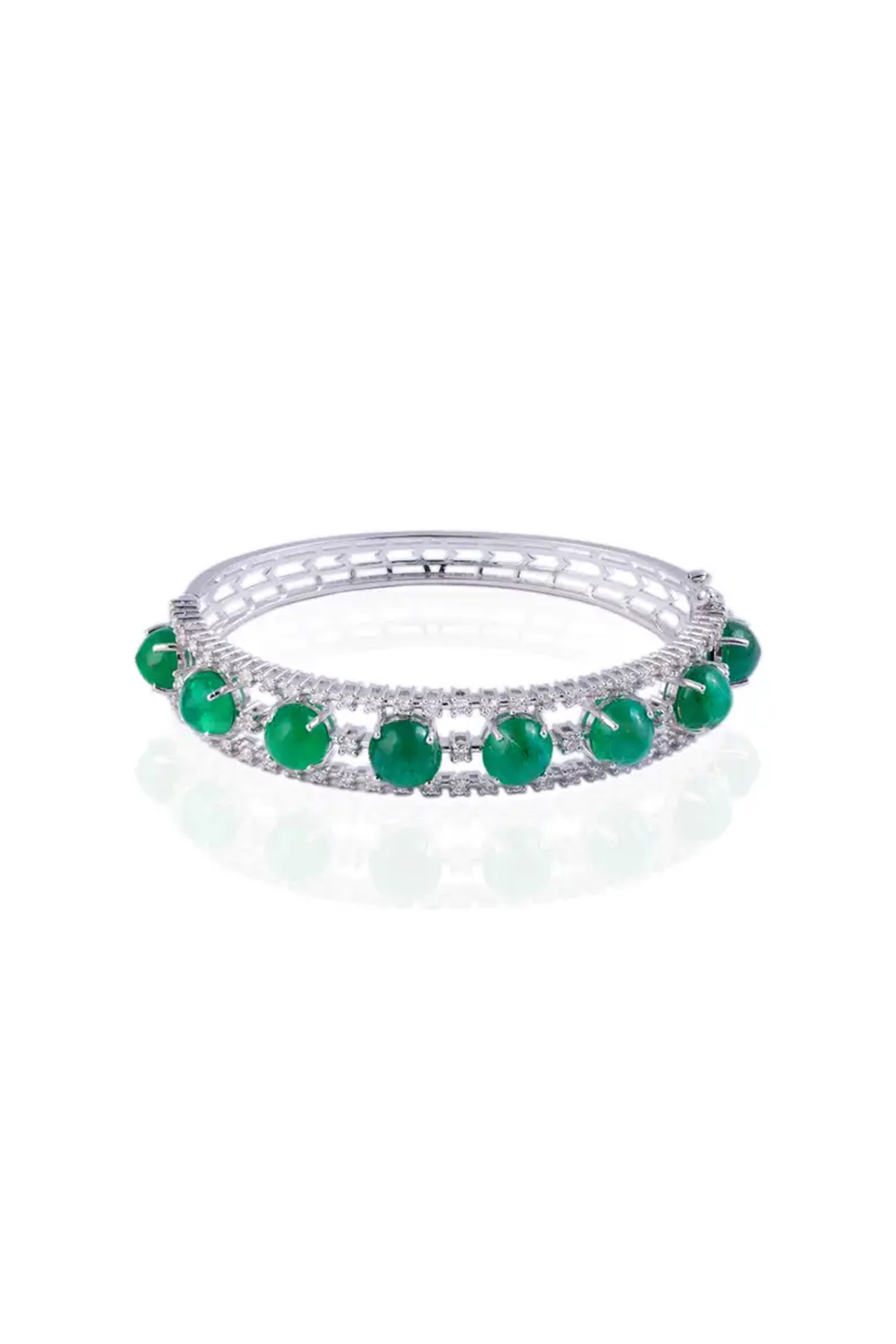 Natural Zambian Emerald 15.18cts and 1.59cts Diamond Bracelet in 14k Gold