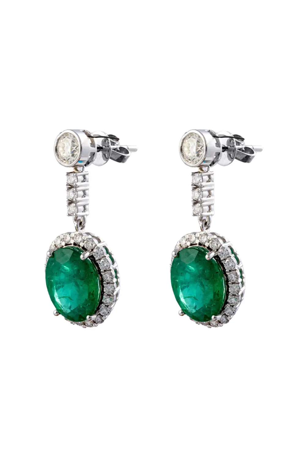 Natural Zambian Emerald 9.65cts with 2.42cts Diamond earring and 14k Gold