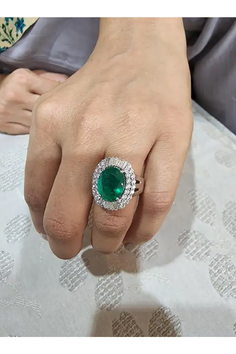 Natural Zambian Emerald 4.54 cts with Diamonds 1.47cts ring and 14k Gold