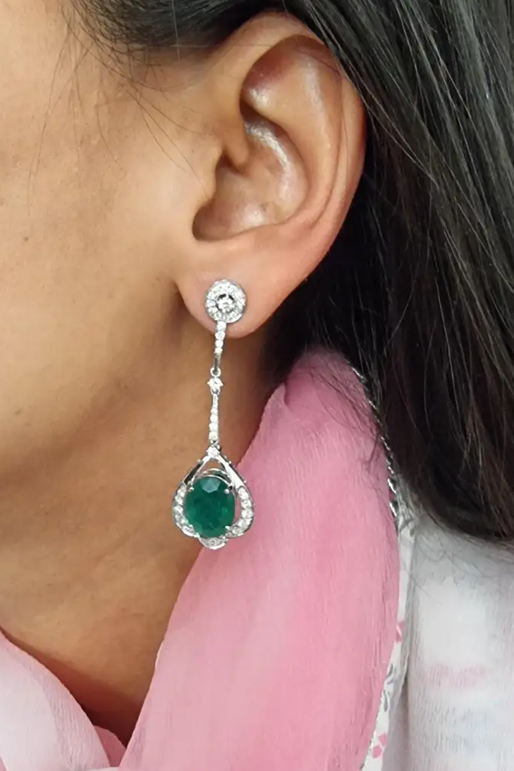 10.18cts Zambian Emerald Earrings with 1.43cts Diamonds and 14k Gold