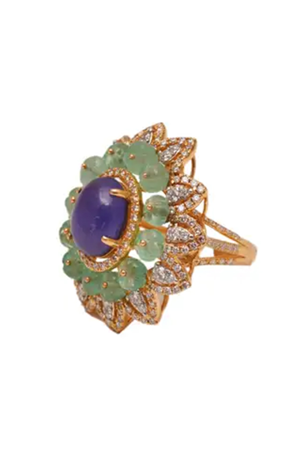 18k gold 6.11cts Emerald & 4.35 cts Tz & 4.35cts Diamond Ring