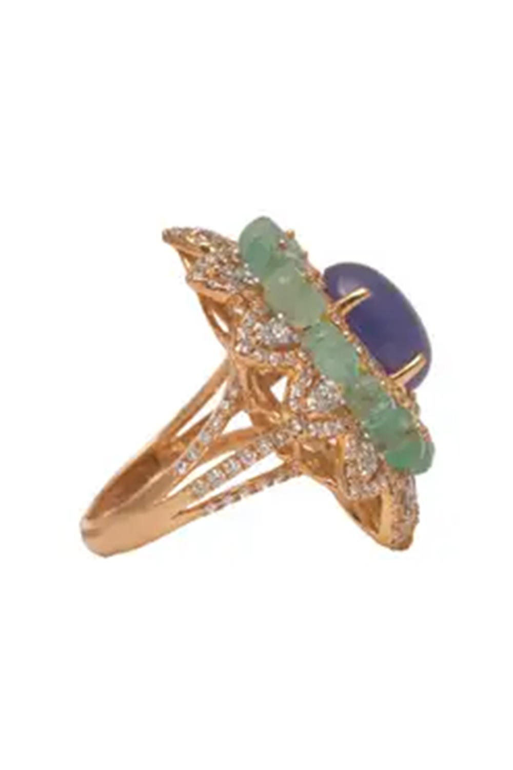 18k gold 6.11cts Emerald & 4.35 cts Tz & 4.35cts Diamond Ring