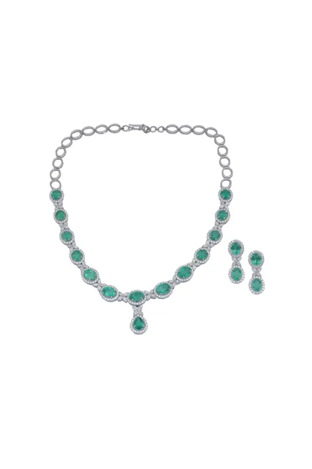 Natural Diamond 11.29 Carats and Zambian Emeralds 28.17 Carats Necklace in 14k Gold