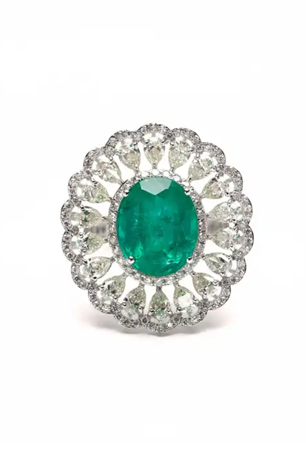 Natural Zambian Ring with 6.30carats Emerald and 3.11carats Diamond /14k