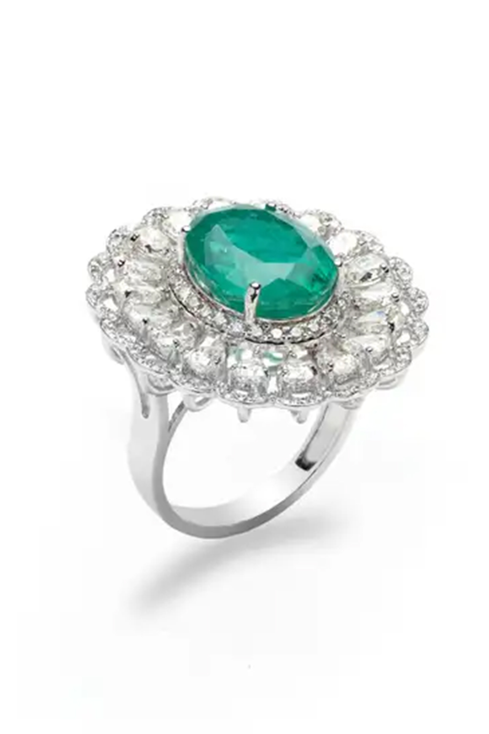 Natural Zambian Ring with 6.30carats Emerald and 3.11carats Diamond /14k