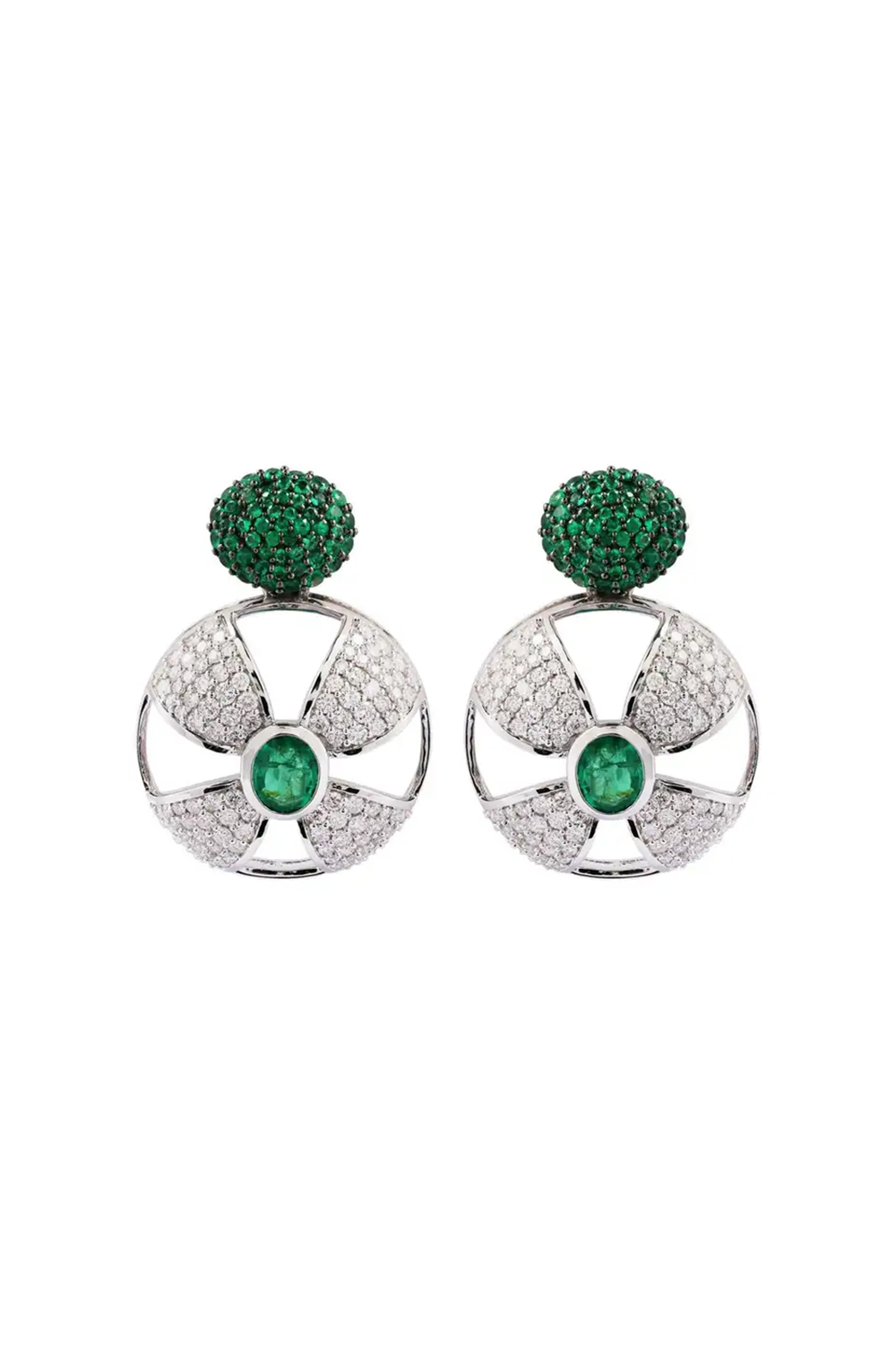 Natural Diamond 2.04cts & Emerald 2.14cts in 18k Gold 8.65gms Earring