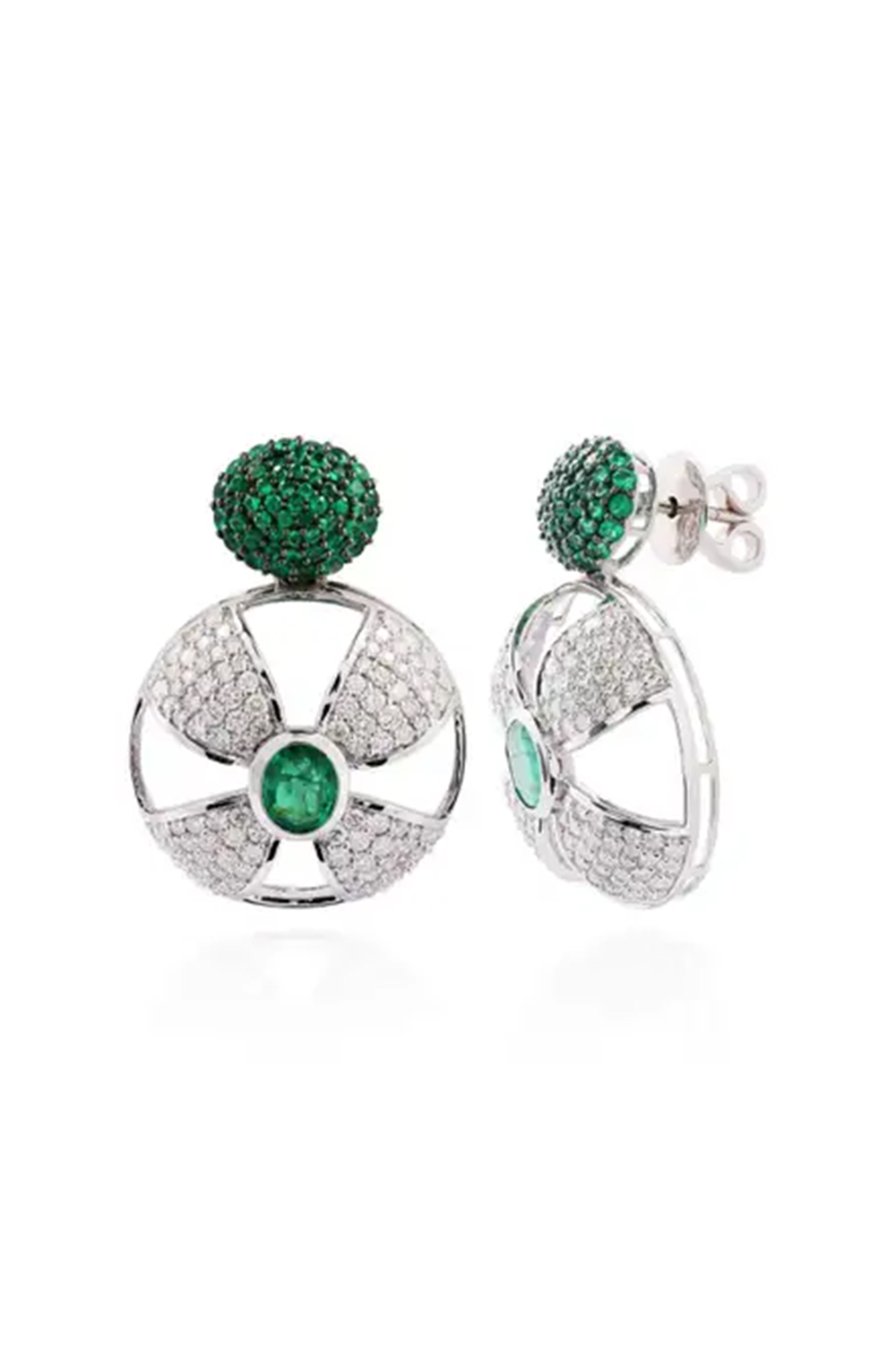 Natural Diamond 2.04cts & Emerald 2.14cts in 18k Gold 8.65gms Earring