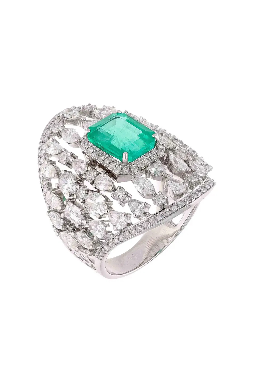 Natural Zambian emerald ring with diamond and 18k gold