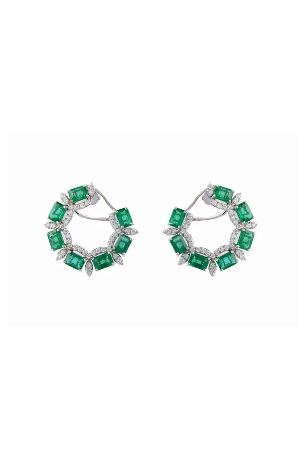 Natural Zambian Emerald 13.04cts &2.25cts Diamond Earring in 14k Gold