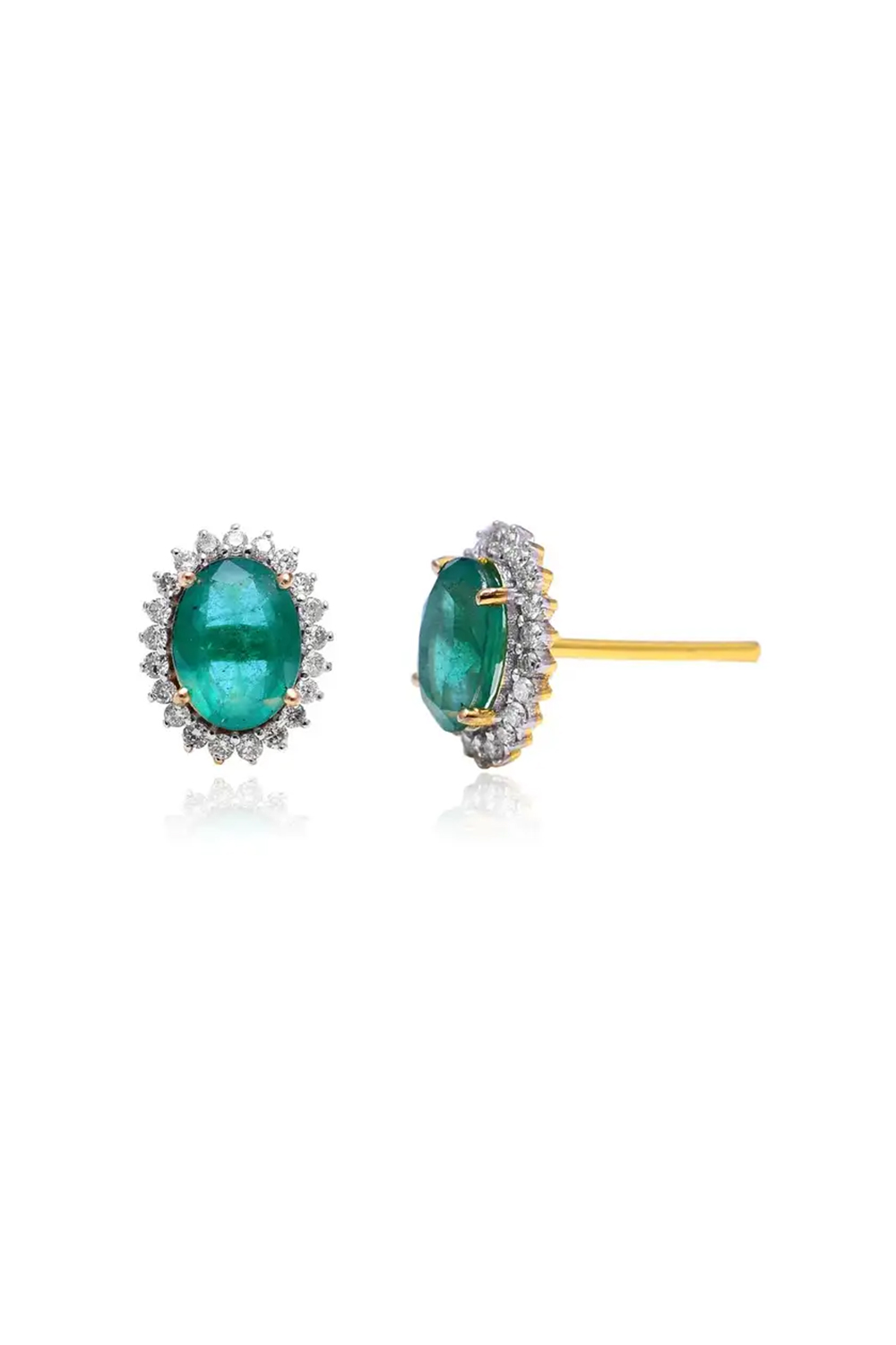 Emerald Stud Earrings with Diamond in 18karat Gold