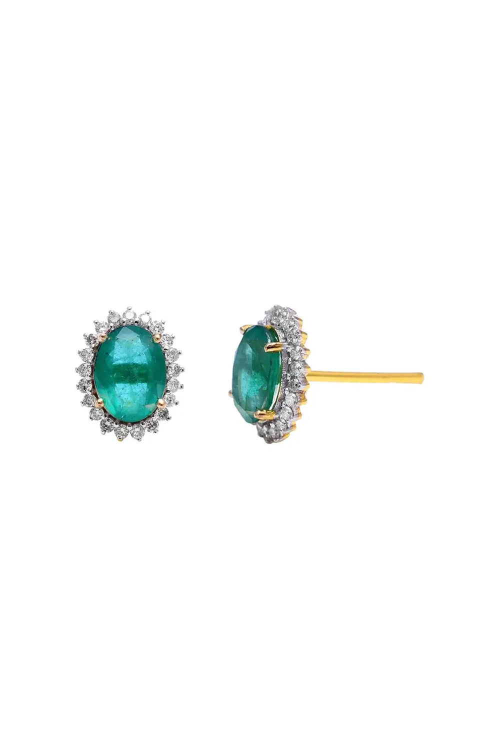 Emerald Stud Earrings with Diamond in 18karat Gold