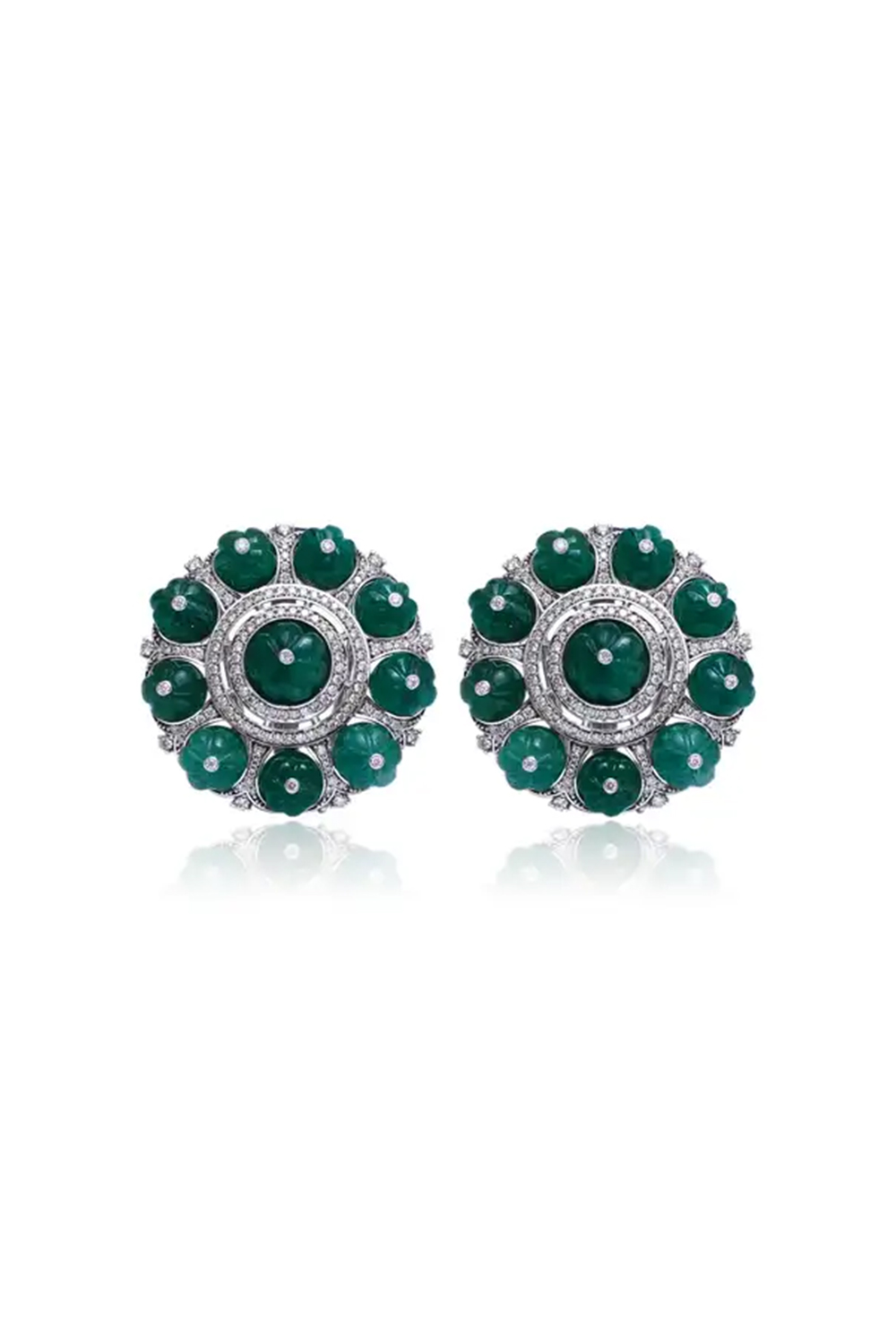 Emerald Stud Earrings with Diamond in 14k Gold