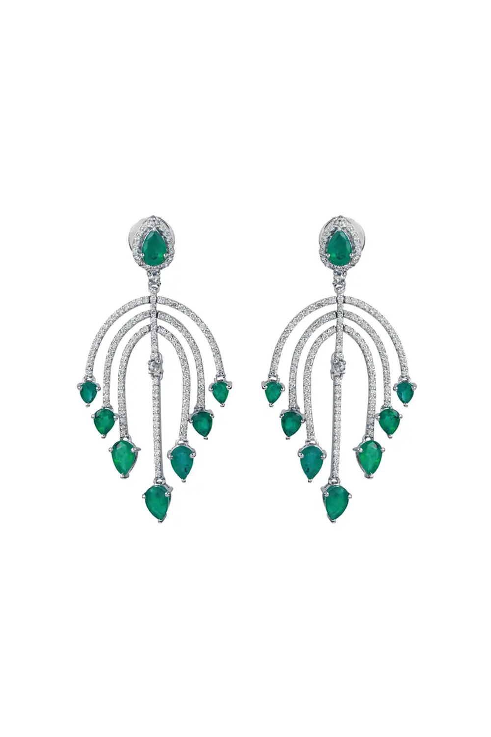 Emerald Dangle Earrings with Diamond in 18k Gold