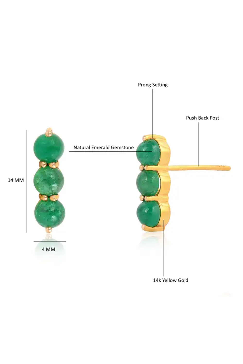 Emerald Stud Earrings in 14k Gold