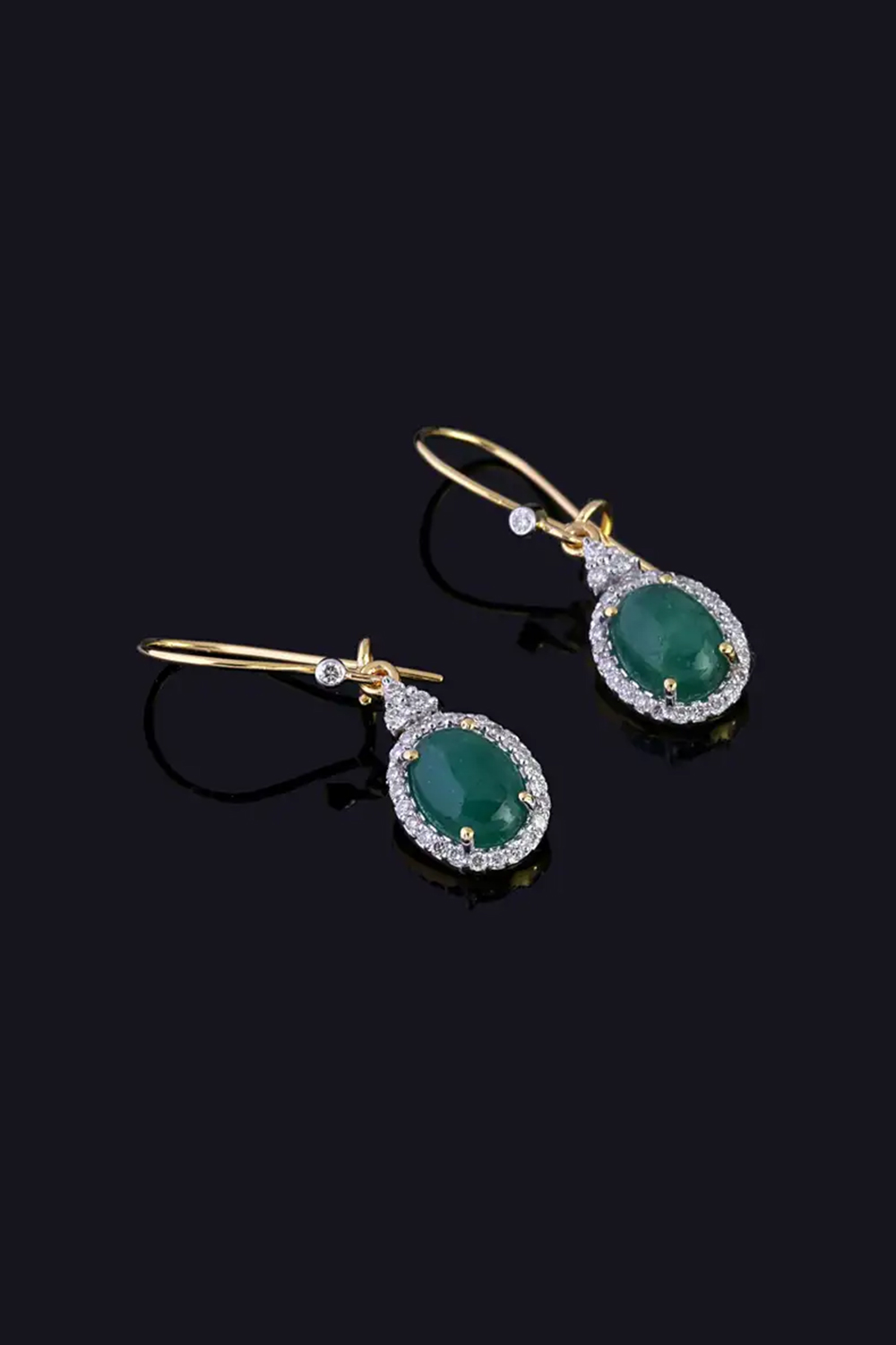 Emerald Dangle Earrings with Diamond in 14k Gold