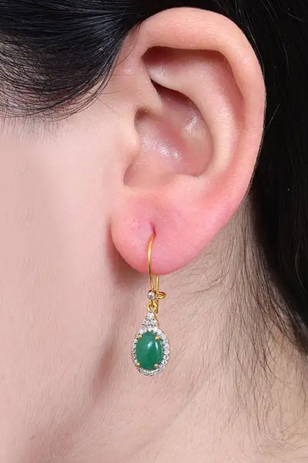 Emerald Dangle Earrings with Diamond in 14k Gold