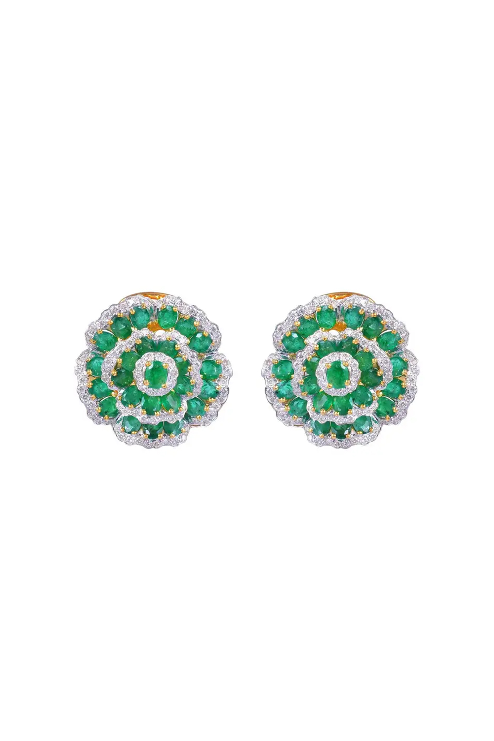 Emerald Stud Earrings with Diamond in 18K Gold