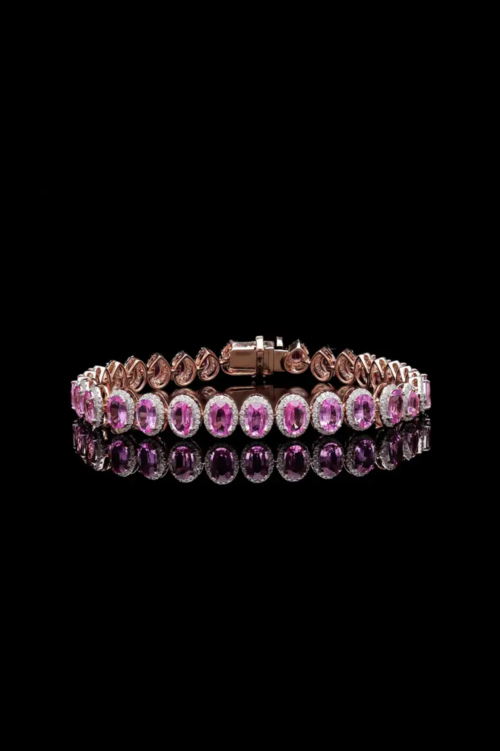 Pink Sapphire & Diamond Tennis Bracelet in 18k Gold