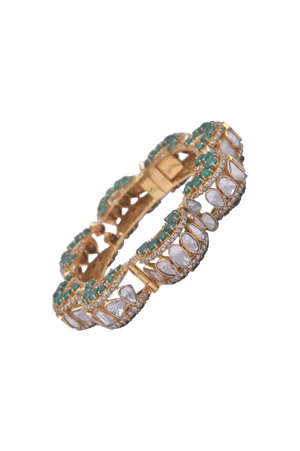 14k gold 25.20cts Emerald & 7.47cts Rosecut & 9.27cts Polki Bracelet14k gold 25.20cts Emerald & 7.47cts Rosecut & 9.27cts Polki Bracelet