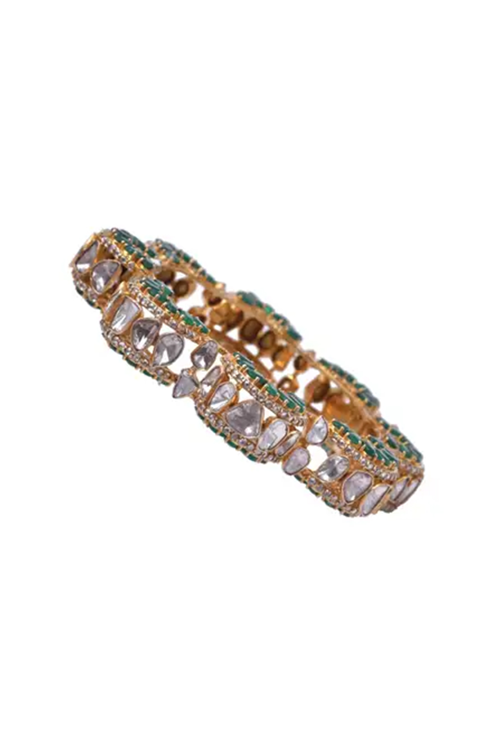 14k gold 25.20cts Emerald & 7.47cts Rosecut & 9.27cts Polki Bracelet14k gold 25.20cts Emerald & 7.47cts Rosecut & 9.27cts Polki Bracelet