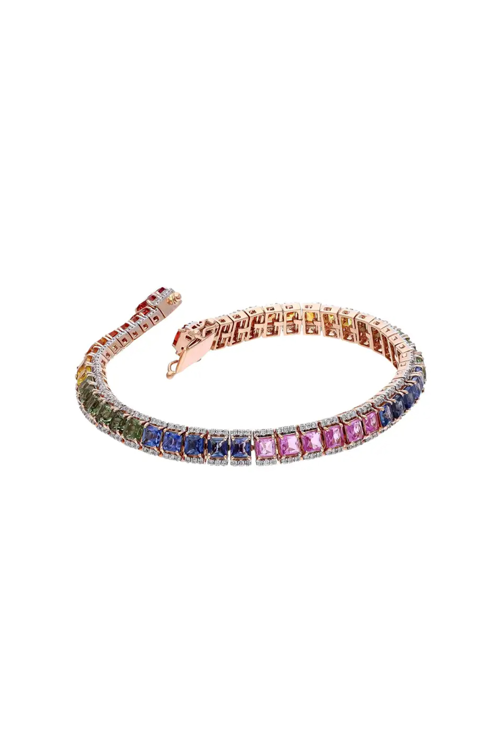 Natural Multi sapphire bracelet with diamond in 18k gold