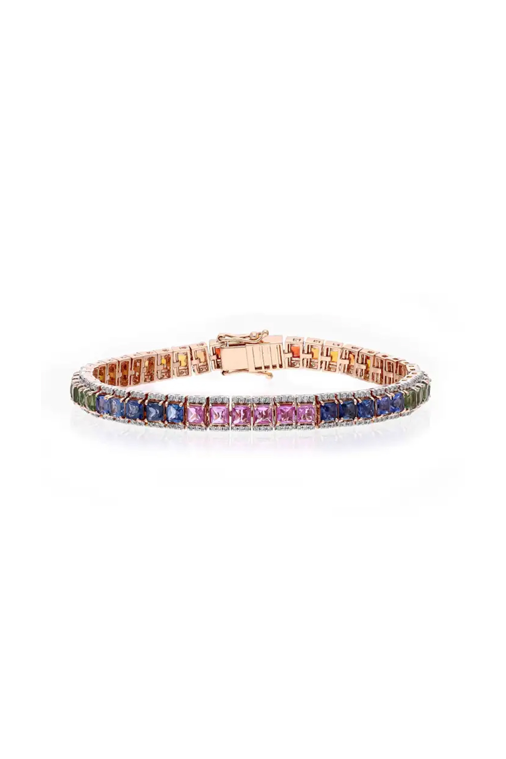 Natural Multi sapphire bracelet with diamond in 18k gold