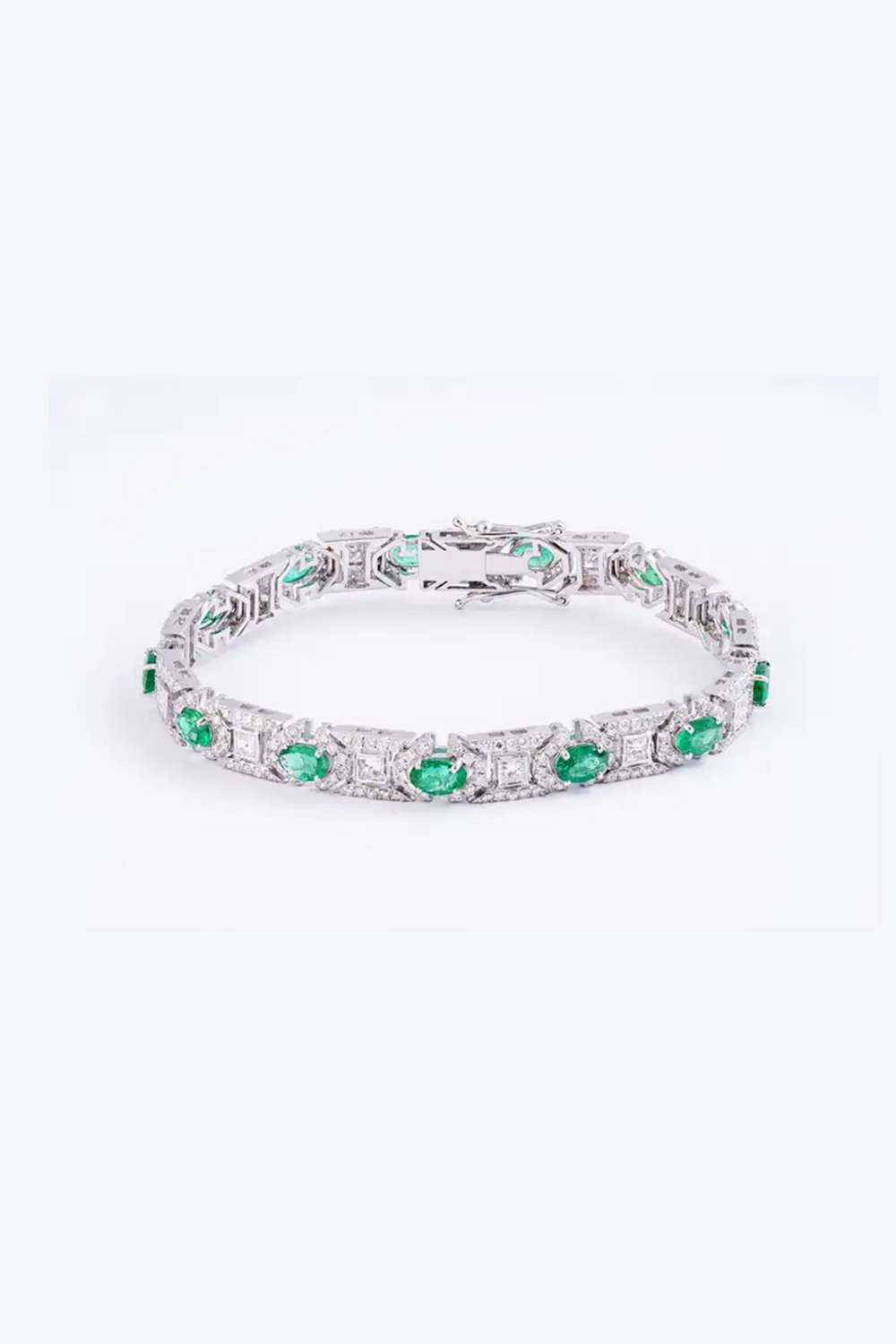 Zambian Emerald 5.85cts Tennis Bracelet with Diamonds 4.06cts and 14k Gold